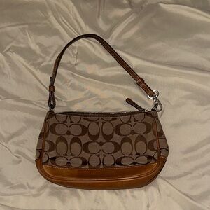 Coach Brown and Tan Signature Shoulder Bag